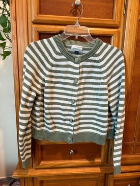 Universal Thread Olive Green and White Striped Button-Front Cardigan